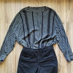 ZARA WOMAN over-sized peasant style gingham blouse